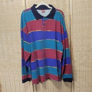 Vintage Fast Men's Long-sleeved Striped Polo - Size L-XL